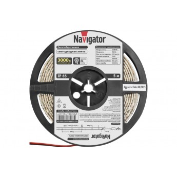 Лента светодиодная NAVIGATOR LEDх120/м 5м 9.6Вт/м 12В IP65 теплый белый Лента светодиодная NAVIGATOR LEDх120/м 5м 9.6Вт/м 12В IP65 теплый белый