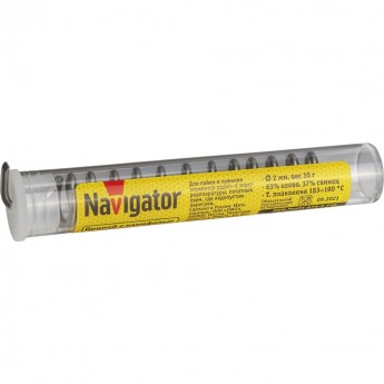 Припой с канифолью NAVIGATOR NEM-Pos01-63K-2-F10 (POS-63, KOLBA, 2 MM, 10 GR)